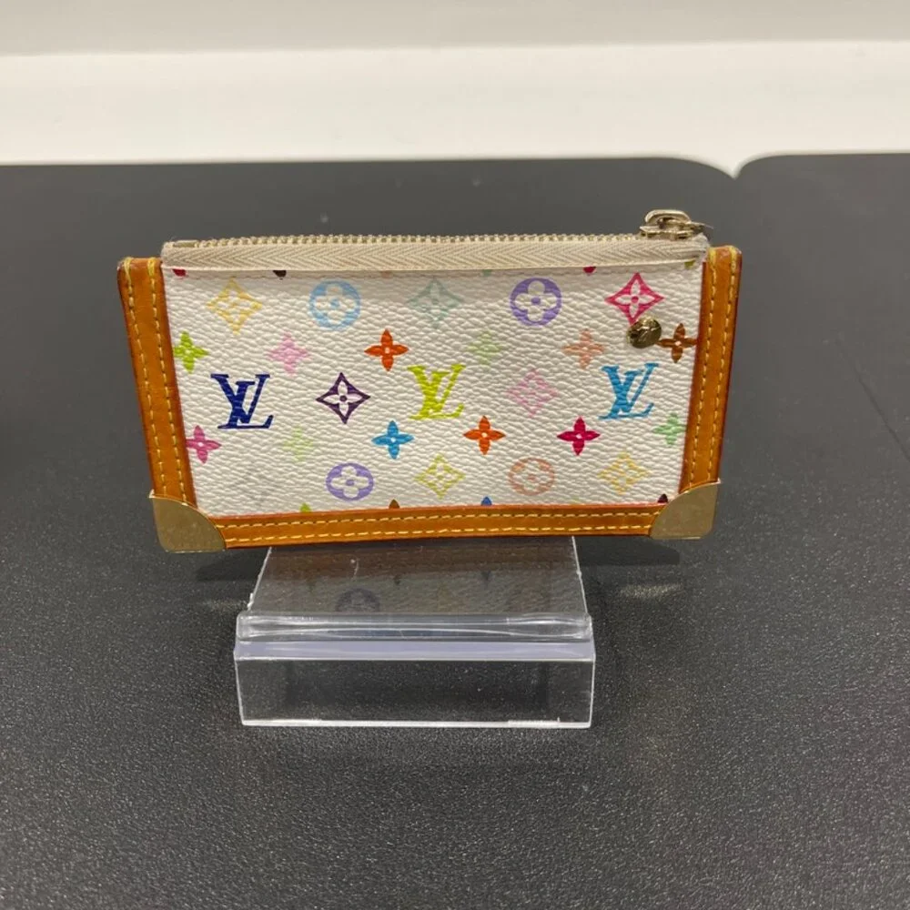 Louis Vuitton Multicolor Pochette Cles Coin Purse White (JB1118)